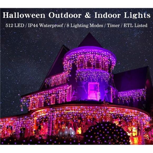 Halloween Icicle Lights Outdoor, 512 LED 46.5 FT 8 Lighting Modes - Picture 2 of 7